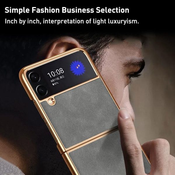 For Samsung Galaxy z Fold4 5G Foldable Lambskin Phone Case - Electroplated - Grey - Image 3