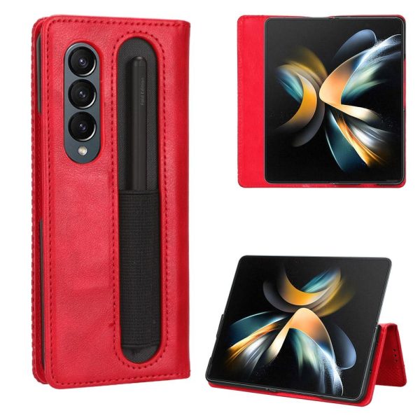Vintage Leather Phone Case for Samsung Galaxy z Fold 4 5g with Magnetic Buckle - Brown - Image 2