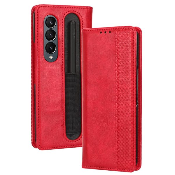 Vintage Leather Phone Case for Samsung Galaxy z Fold 4 5g with Magnetic Buckle - Brown - Image 3