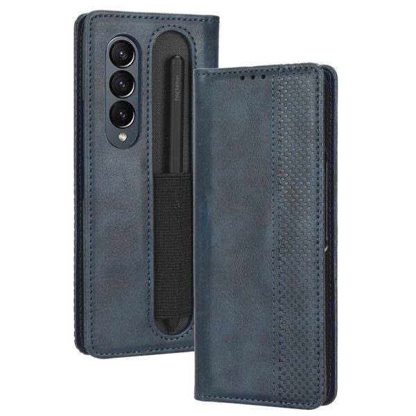 Vintage Leather Phone Case for Samsung Galaxy z Fold 4 5g with Magnetic Buckle - Brown - Image 6