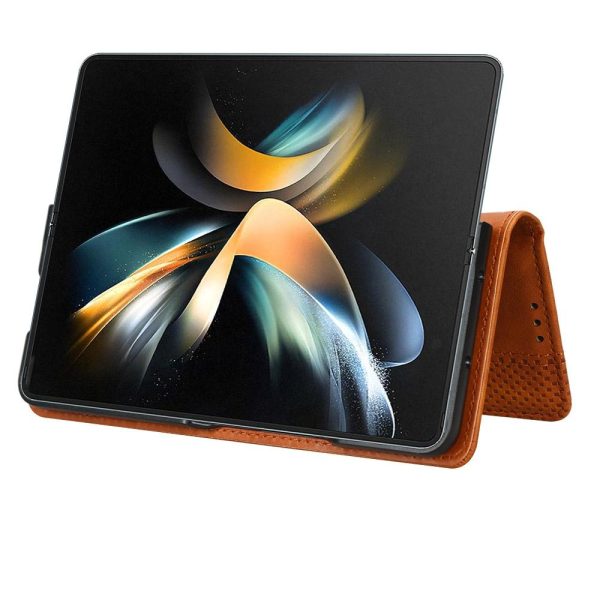 Vintage Leather Phone Case for Samsung Galaxy z Fold 4 5g with Magnetic Buckle - Brown - Image 13