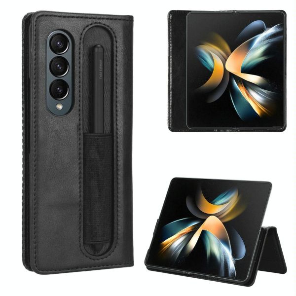 Vintage Leather Phone Case for Samsung Galaxy z Fold 4 5g with Magnetic Buckle - Brown - Image 15