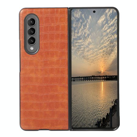 Foldable Crocodile Texture Phone Case - Pu Leather - Light Brown