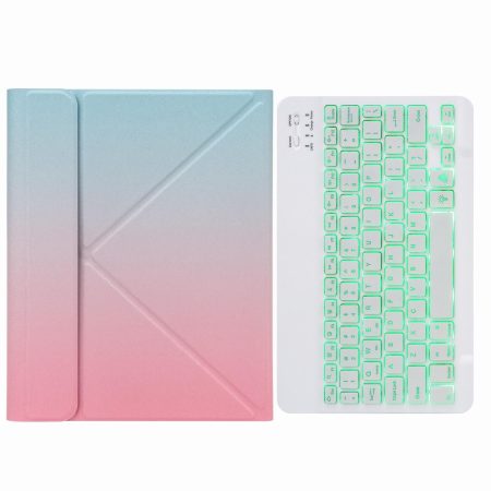 Bluetooth Keyboard Leather Case For Ipad 10.2 / 10.5 With Monochrome Backlight & Three-Fold Holder - Pink Blue