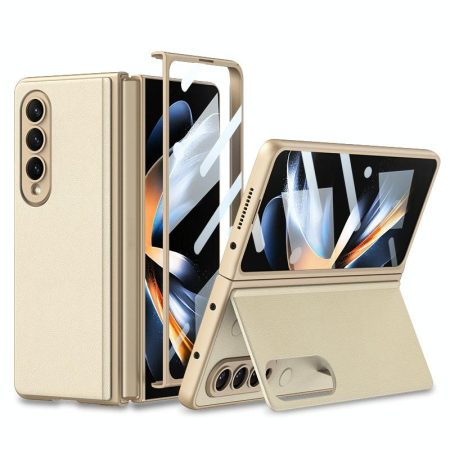 Foldable Leather Case with Stand for Samsung Galaxy z Fold 4 - Ultra Thin - Champagne Gold