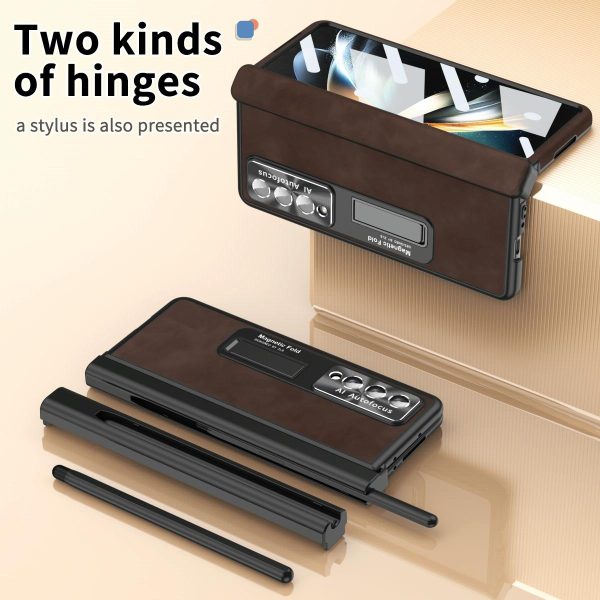 Magnetic Phone Case for Samsung Galaxy z Fold 4 - Napa Pattern - Coffee - Image 5