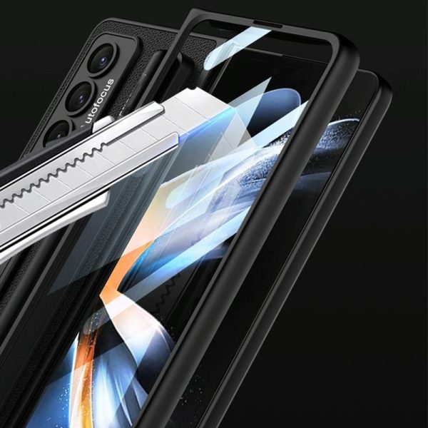 Leather Case with Holder & Pen Slots for Samsung Galaxy z Fold 4 - Thin & Shockproof - Carbon Fiber Texture - Image 4