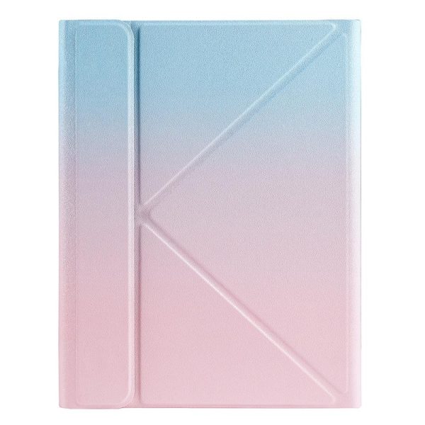 Bluetooth Keyboard Leather Case For Ipad 9.7 With Triangle Holder & Pen Slot - Gradient Blue Pink - Image 2