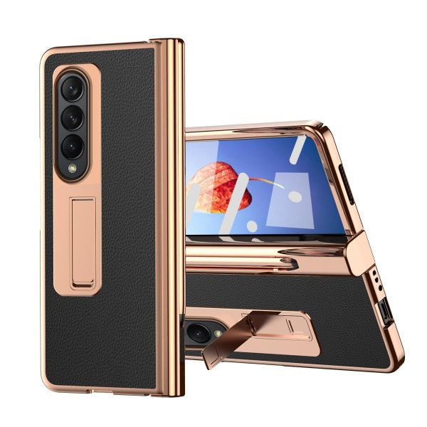 Premium Litchi Leather Hinged Phone Case for Samsung Galaxy z Fold 4 - with Pen - Black