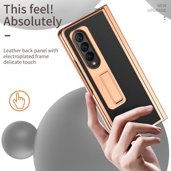 Premium Litchi Leather Hinged Phone Case for Samsung Galaxy z Fold 4 - with Pen - Black - Image 3