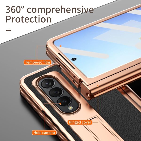 Premium Litchi Leather Hinged Phone Case for Samsung Galaxy z Fold 4 - with Pen - Black - Image 5