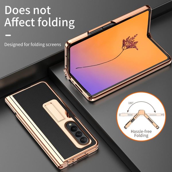 Premium Litchi Leather Hinged Phone Case for Samsung Galaxy z Fold 4 - with Pen - Black - Image 7