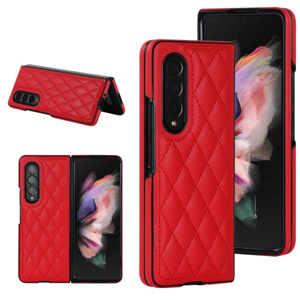 Foldable Microfiber Phone Case for Samsung Galaxy z Fold 4 - Rhombic Design - Pink - Image 15