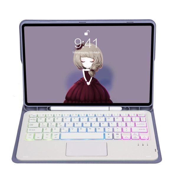 Bluetooth Keyboard Leather Tablet Case For Ipad 10.2 / 10.5 / Air 2019 With Touch Pad & Backlight - Purple - Image 9