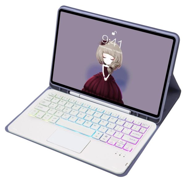 Bluetooth Keyboard Leather Tablet Case For Ipad 10.2 / 10.5 / Air 2019 With Touch Pad & Backlight - Purple - Image 10
