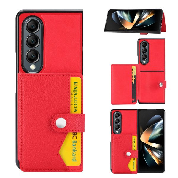 For Samsung Galaxy z Fold4 5G Litchi Pattern Single Button Card Holder Phone Case - Black - Image 2