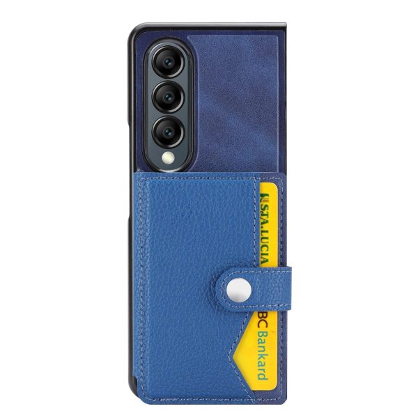 For Samsung Galaxy z Fold4 5G Litchi Pattern Single Button Card Holder Phone Case - Black - Image 3