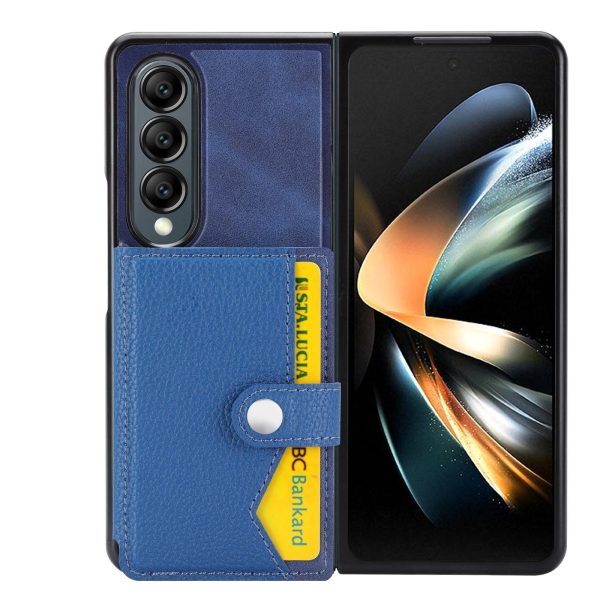 For Samsung Galaxy z Fold4 5G Litchi Pattern Single Button Card Holder Phone Case - Black - Image 5