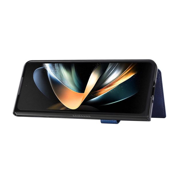 For Samsung Galaxy z Fold4 5G Litchi Pattern Single Button Card Holder Phone Case - Black - Image 6