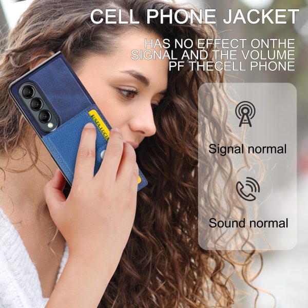 For Samsung Galaxy z Fold4 5G Litchi Pattern Single Button Card Holder Phone Case - Black - Image 8