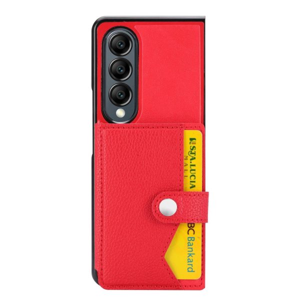 For Samsung Galaxy z Fold4 5G Litchi Pattern Single Button Card Holder Phone Case - Black - Image 9