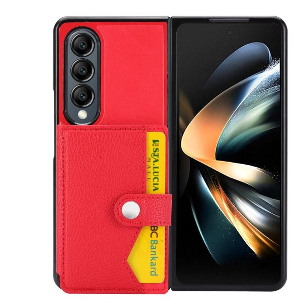For Samsung Galaxy z Fold4 5G Litchi Pattern Single Button Card Holder Phone Case - Black - Image 11