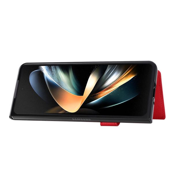 For Samsung Galaxy z Fold4 5G Litchi Pattern Single Button Card Holder Phone Case - Black - Image 12