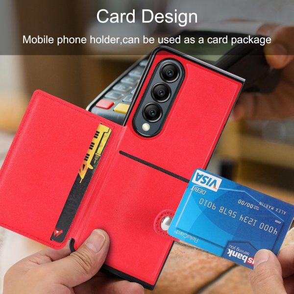 For Samsung Galaxy z Fold4 5G Litchi Pattern Single Button Card Holder Phone Case - Black - Image 13