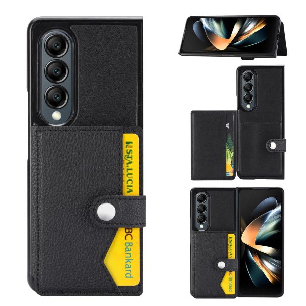For Samsung Galaxy z Fold4 5G Litchi Pattern Single Button Card Holder Phone Case - Black - Image 15