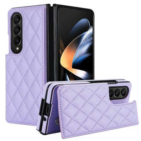 Foldable Full Coverage Double Buckle Pu Phone Case for Samsung Galaxy z Fold 4 - Purple
