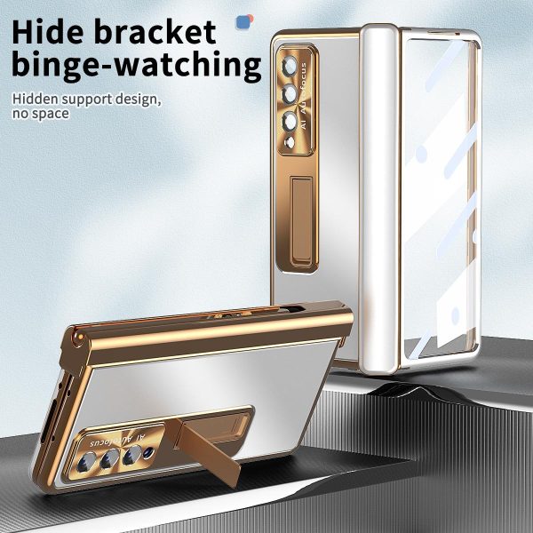 Shockproof Aluminum Double Hinge Case for Samsung Galaxy z Fold 4 - Black Gold - Image 15