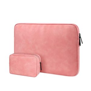 Lightweight Waterproof Lambskin Laptop Sleeve - Fits 14.1-15.4 Inches - Gray With Bag - Image 12
