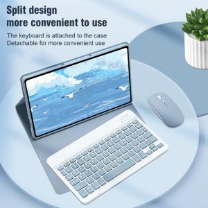 360 Degree Rotatable Bluetooth Keyboard Leather Case - Square Button - Sky Blue - For Ipad Air 2022 / Ipad Pro 11 2021 - Image 8