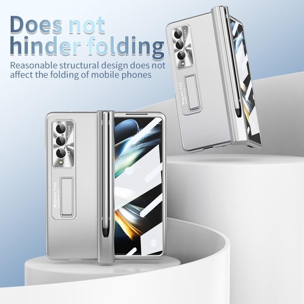 Foldable Phone Case with Pen Slot for Samsung Galaxy z Fold 4 - Electroplated - Silver - Image 6