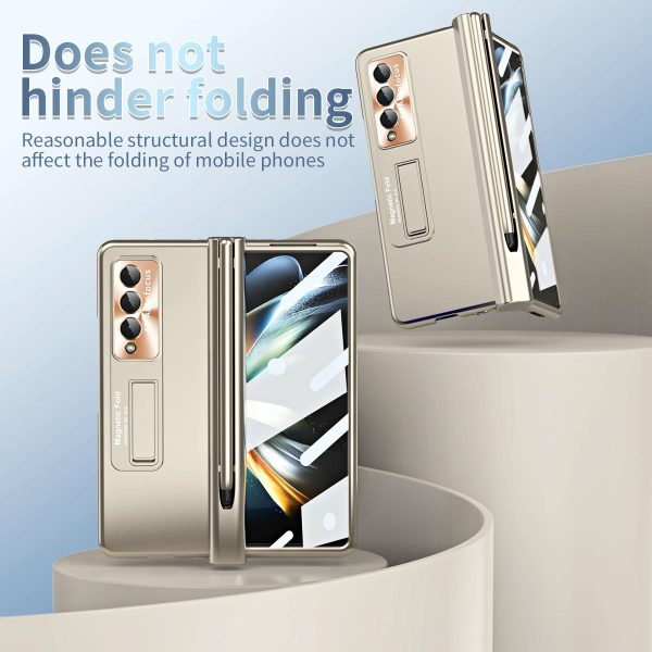Foldable Phone Case with Pen Slot for Samsung Galaxy z Fold 4 - Electroplated - Silver - Image 12