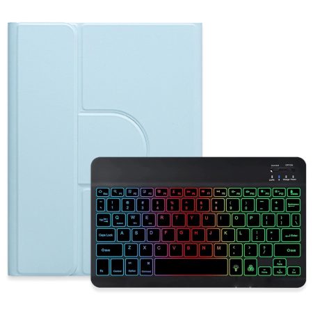 360 Degree Rotatable Bluetooth Keyboard Leather Case With Three-Colour Backlight - Sky Blue - For Ipad Air 2022 / Ipad Pro 11 2021
