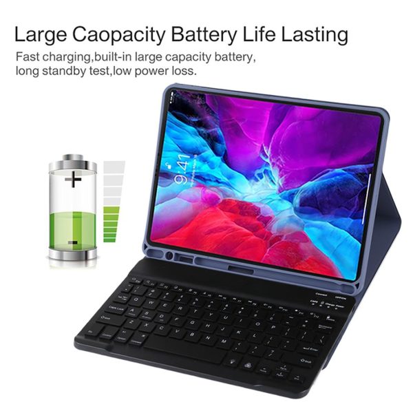 Bluetooth Tablet Case For Ipad Pro 11 With Detachable Microfiber Leather Backlight Pen Slot & Holder - Orange - Image 7