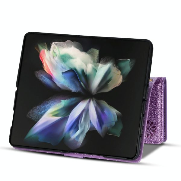 Sparkling Leather Zip Case for Samsung Galaxy z Fold 4 - Zipper Closure - Purple - Image 10