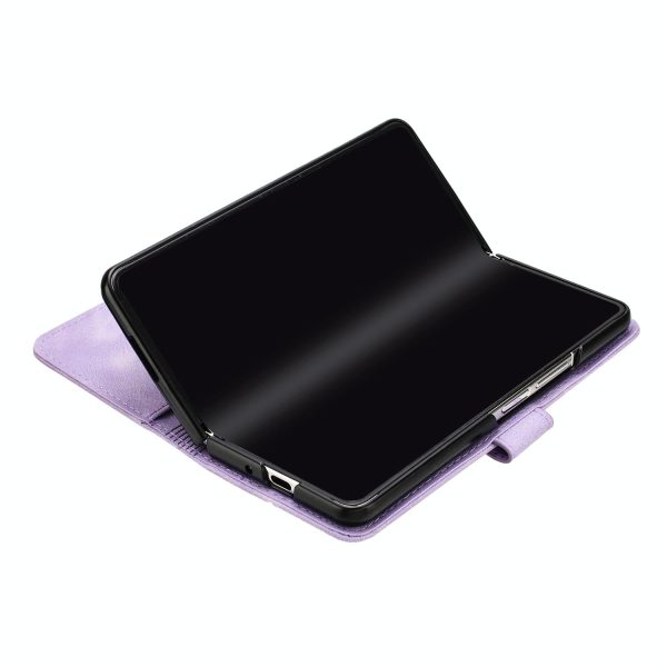 Smooth Leather Phone Case for Samsung Galaxy z Fold 4 - Line Pattern - Black - Image 5