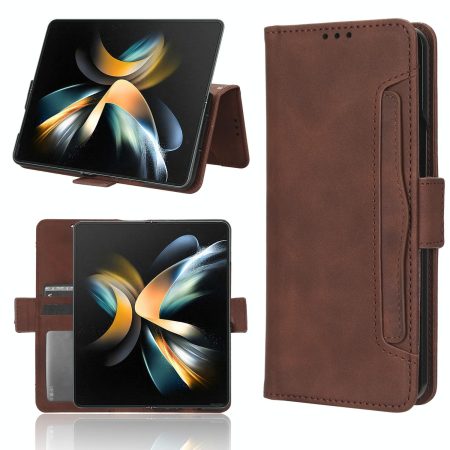 Samsung Galaxy z Fold 4 5g Leather Phone Case with Card Slots and Calf Texture - Brown