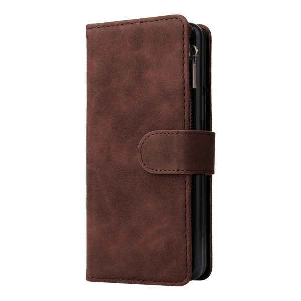 Frosted Leather Zip Wallet for Samsung Galaxy z Fold 4 - Compact and Stylish - Coffee - Image 3