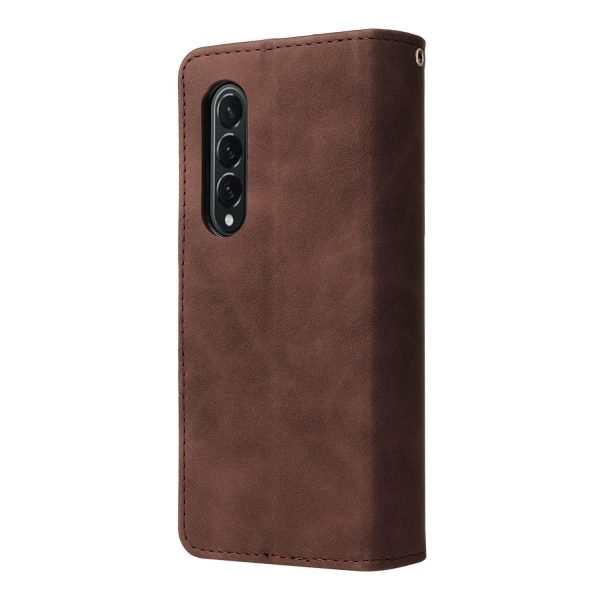 Frosted Leather Zip Wallet for Samsung Galaxy z Fold 4 - Compact and Stylish - Coffee - Image 4