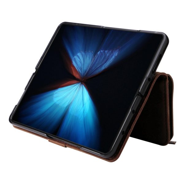 Frosted Leather Zip Wallet for Samsung Galaxy z Fold 4 - Compact and Stylish - Coffee - Image 6