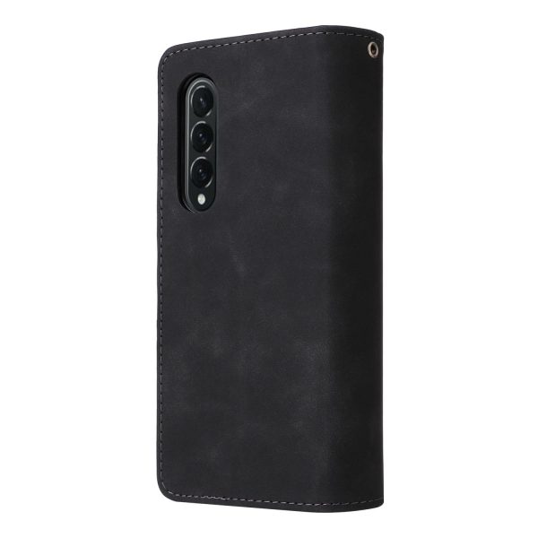 Frosted Leather Zip Wallet for Samsung Galaxy z Fold 4 - Compact and Stylish - Coffee - Image 11