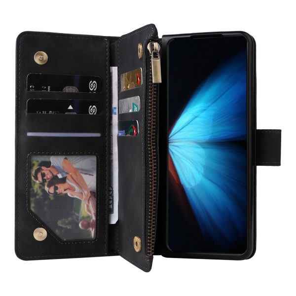 Frosted Leather Zip Wallet for Samsung Galaxy z Fold 4 - Compact and Stylish - Coffee - Image 12