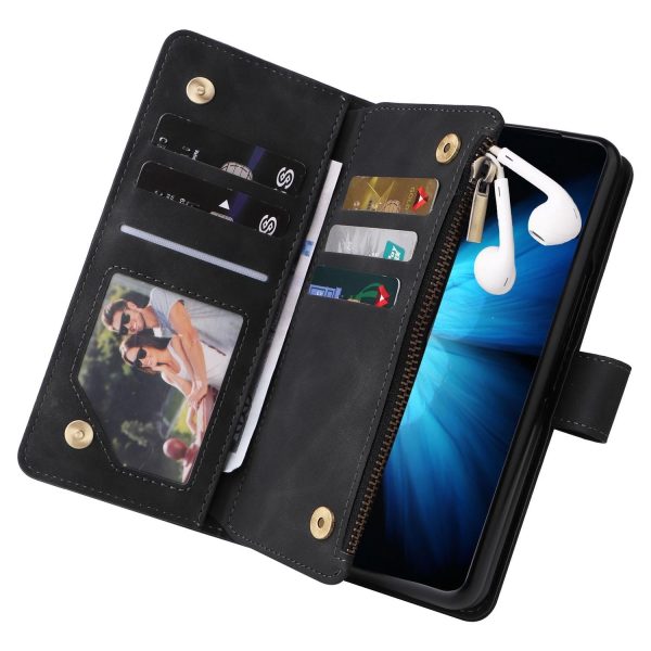 Frosted Leather Zip Wallet for Samsung Galaxy z Fold 4 - Compact and Stylish - Coffee - Image 14