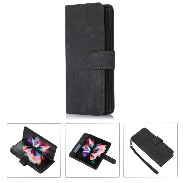 Samsung Galaxy z Fold 4 Leather Phone Case with Pen Slot - Horizontal Flip - Red - Image 2