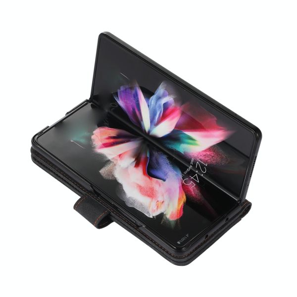 Samsung Galaxy z Fold 4 Leather Phone Case with Pen Slot - Horizontal Flip - Red - Image 5