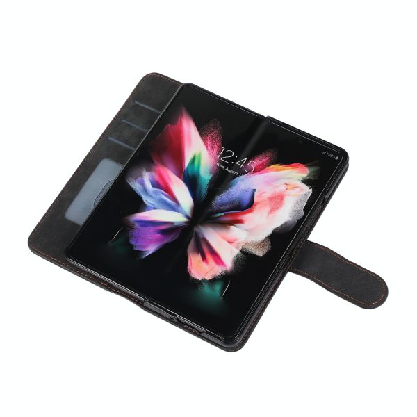 Samsung Galaxy z Fold 4 Leather Phone Case with Pen Slot - Horizontal Flip - Red - Image 6