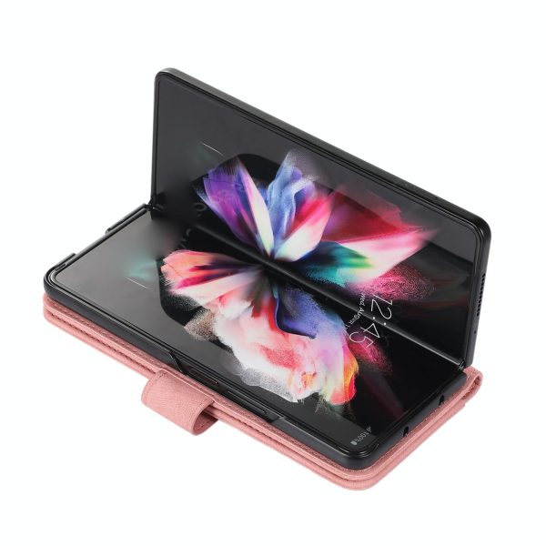 Samsung Galaxy z Fold 4 Leather Phone Case with Pen Slot - Horizontal Flip - Red - Image 12
